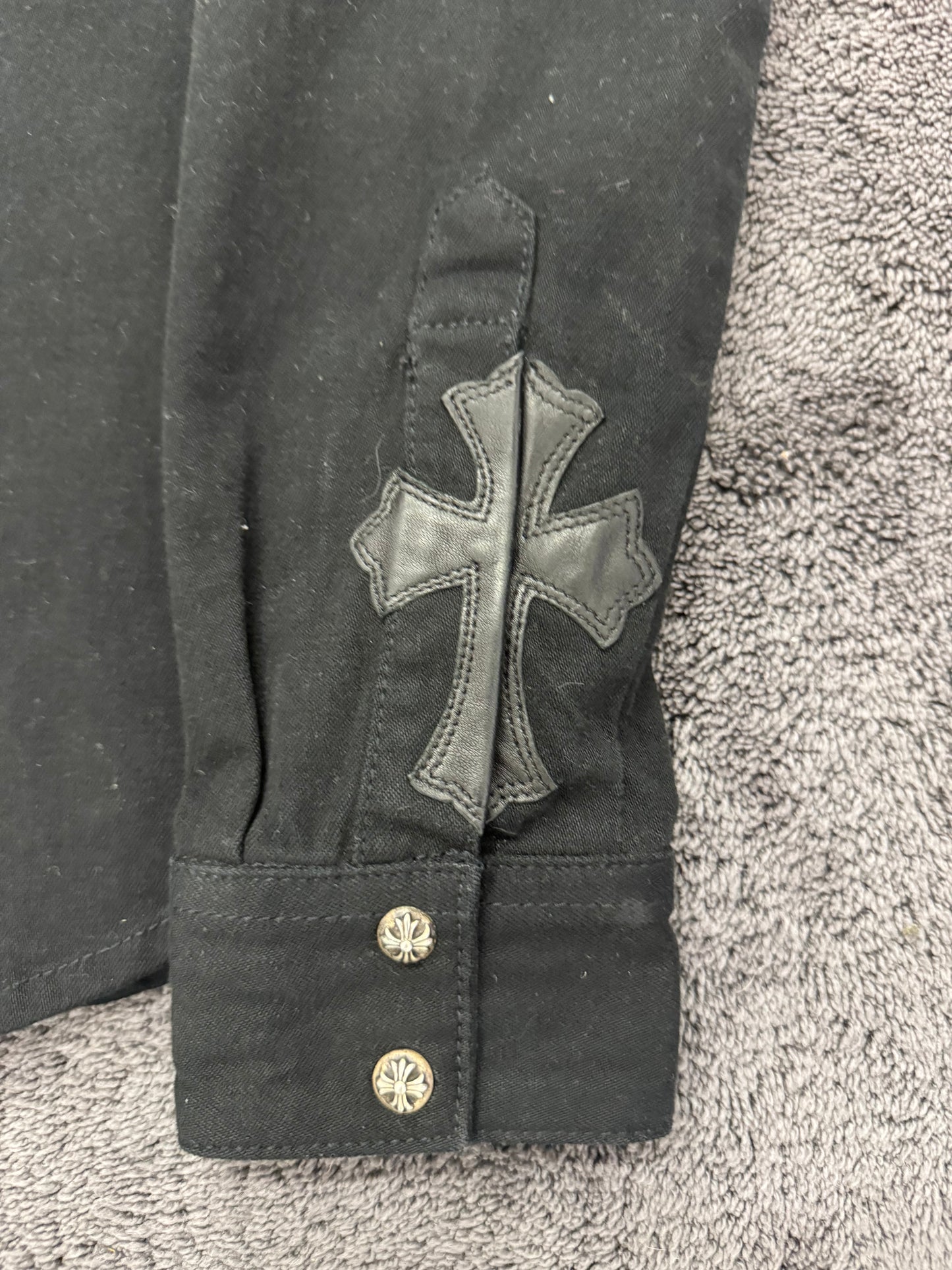 Chrome Hearts Leather Cross Patch Denim Western Shirt