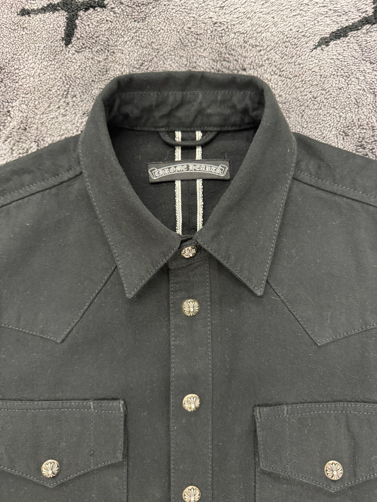 Chrome Hearts Leather Cross Patch Denim Western Shirt