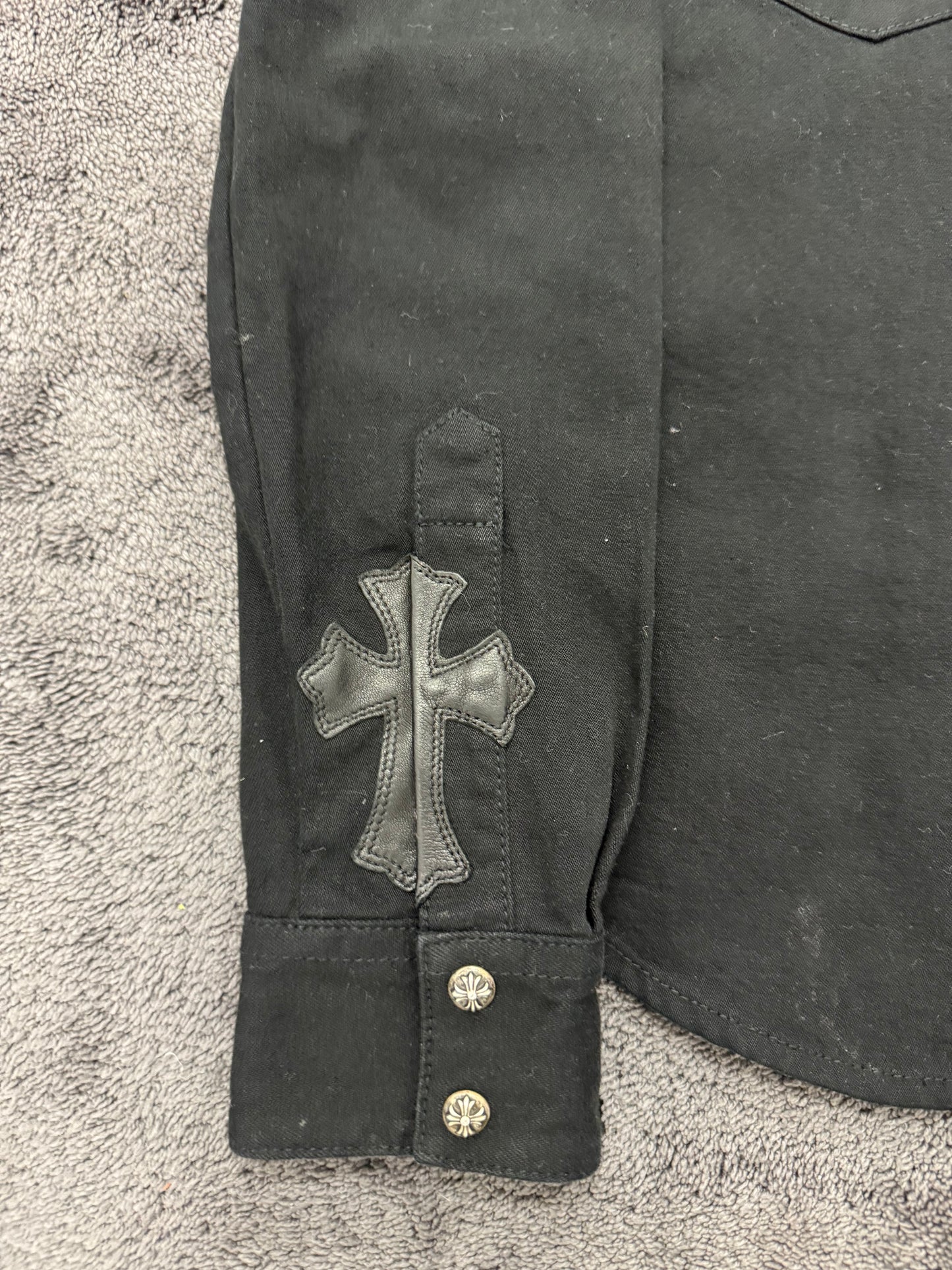 Chrome Hearts Leather Cross Patch Denim Western Shirt