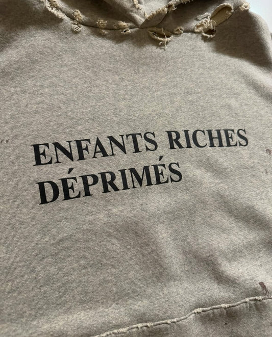 Enfants Riches Deprimes Grey Distressed Logo Hoodie